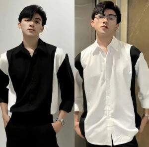 Áo sơ mi nam dài tay phối màu